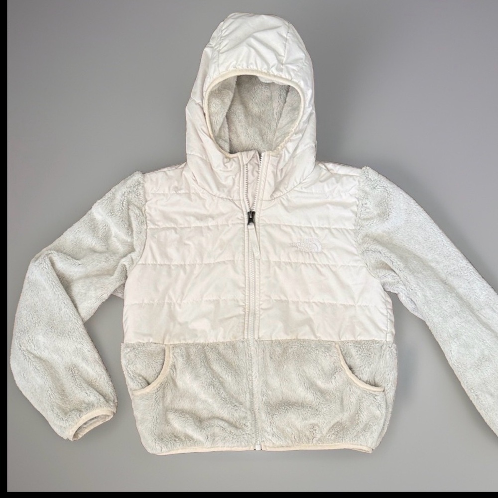The North Face cream off white Jacket kids size 10 12 cream fuzzy thin zip up